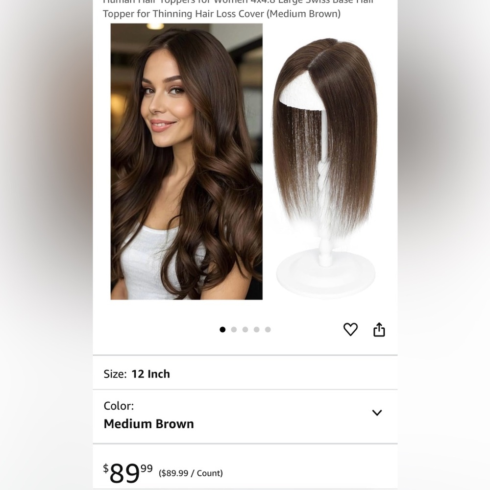 Medium Brown Human Hair Topper for Women